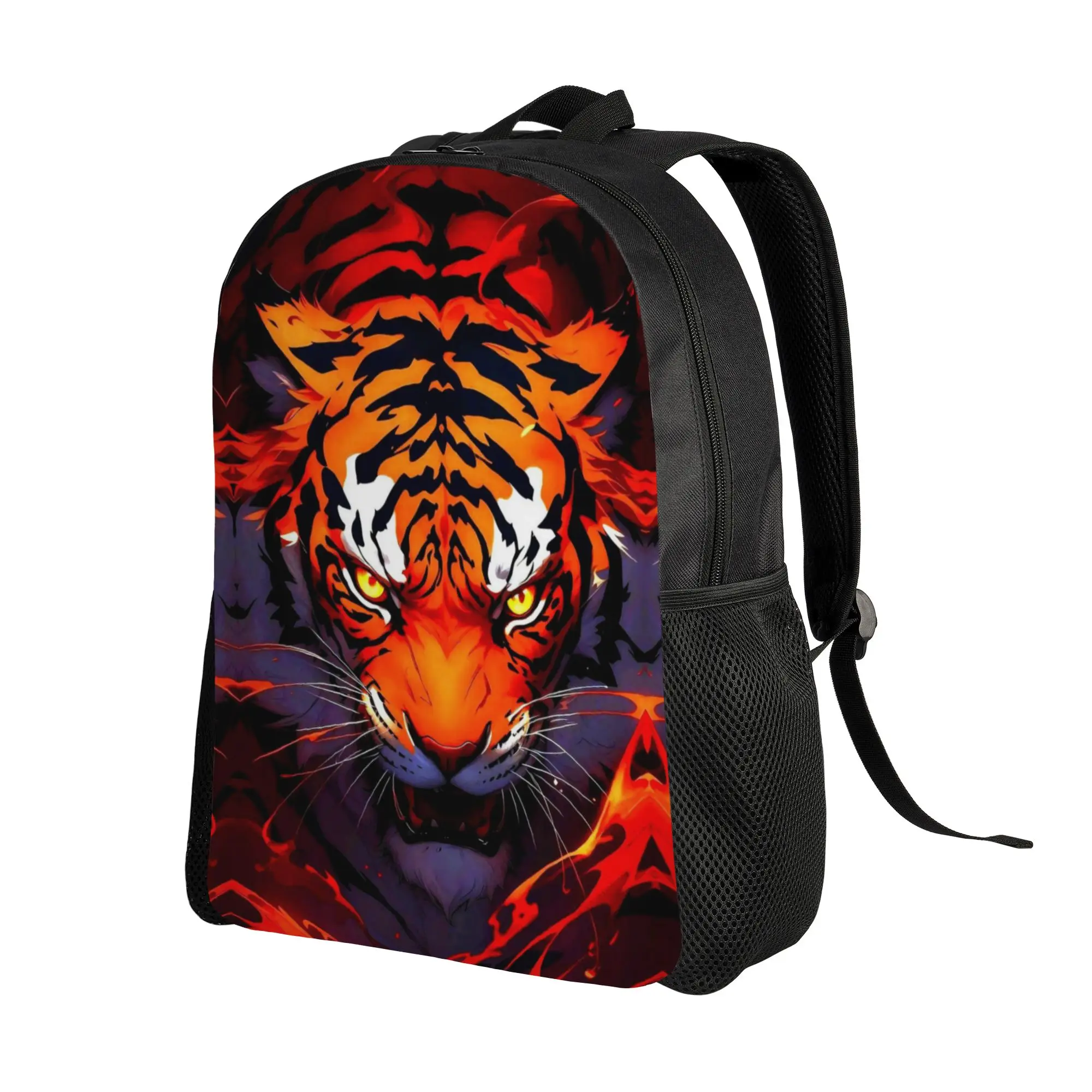 Backpack Back to school season Flame Tiger Head Fire Glow Art Print  Zipper Closure Backpack