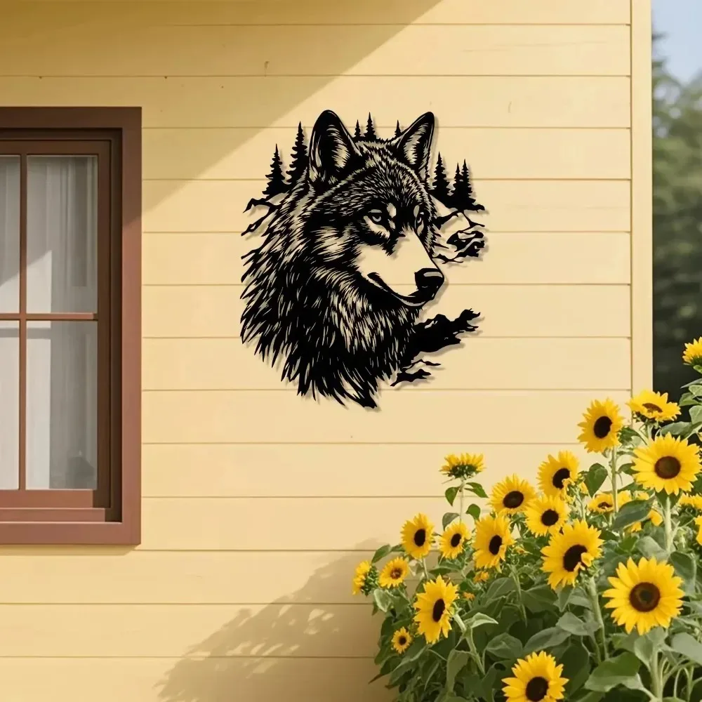 Vintage Iron Wolf 3D Wall Art, Metal Outdoor Sculpture for Yard Fence, Weatherproof Christmas Gift