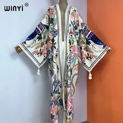 WINYI kimono new boho beach summer print Bikini cover-ups sexy vestidos para playa long Sleeve swimsuit woman 2023 maxi dress