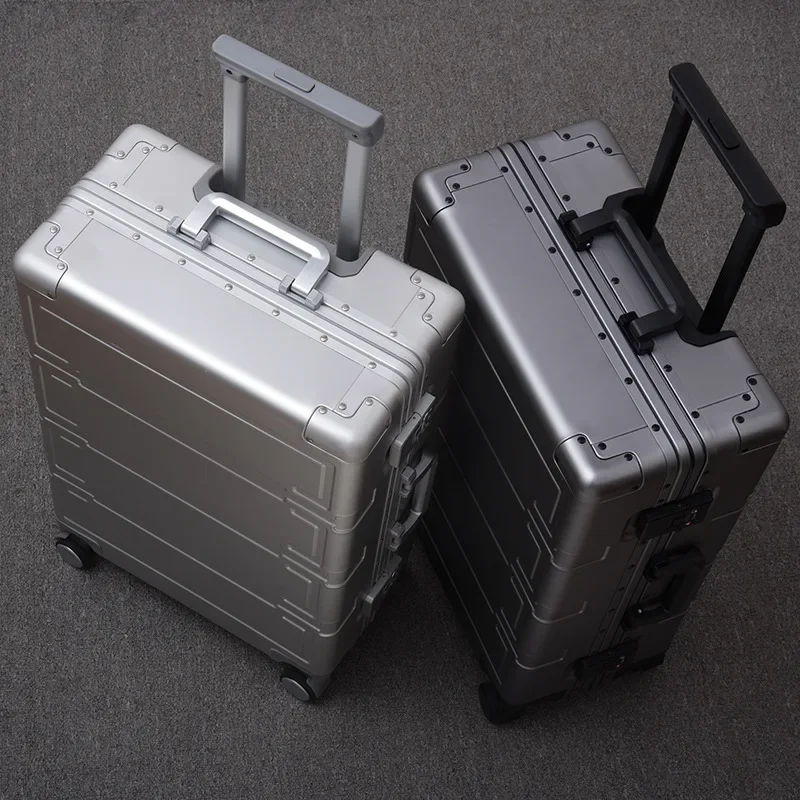 20/24/26/28 Inch Business Silver Color Rolling Luggage Carry on Suitcase on Mute Wheels High Quality Aluminum Trolley Suitcase