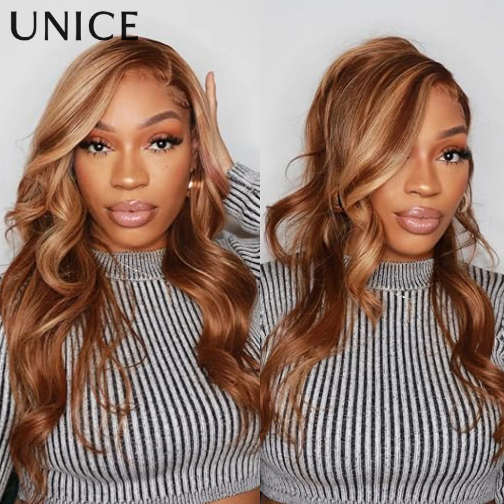 UNice Brown Blonde Highlight Body Wave Bundles 1/3/4 Bundles 100% Human Hair Bundles 100Grams Per Bundle Sew In Extensions view 6