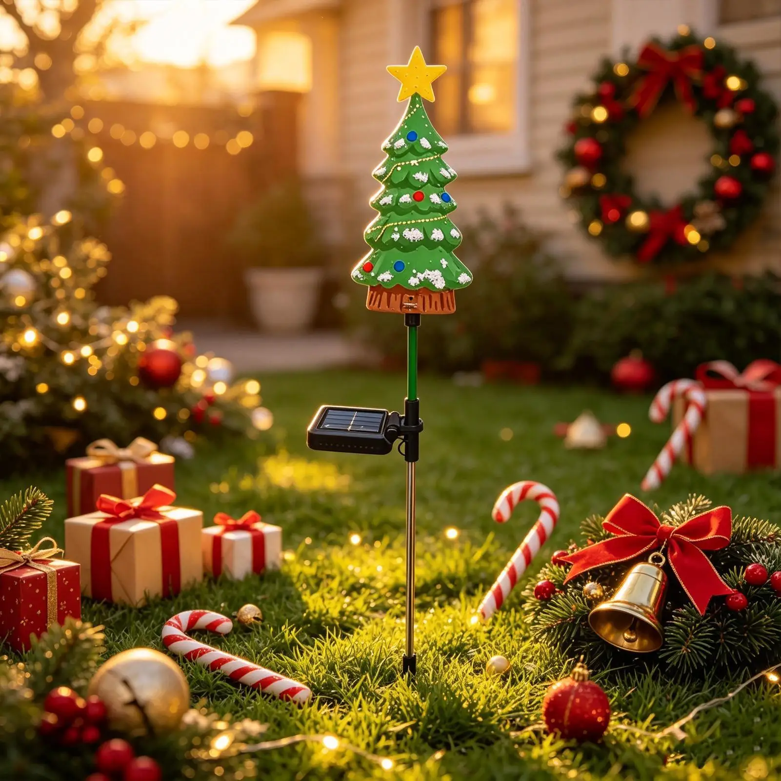 Outdoor Christmas Tree LED Waterproof Solar Powered Stake Signs Outdoor Christmas Decorations For Holiday Season Garden Lawn