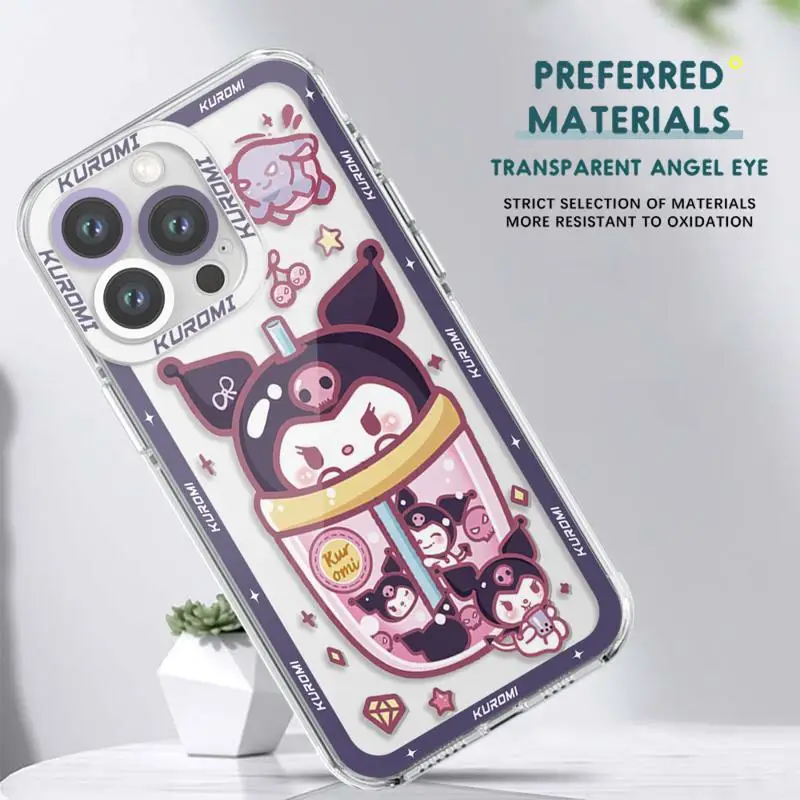 phone case For iPhone 14 13 12 Mini 11 Pro Max 15 8 X XR XS MSX 6 6S 7 SE 15Plus Clear fundas cover Cute Strawbery Melody Kurome