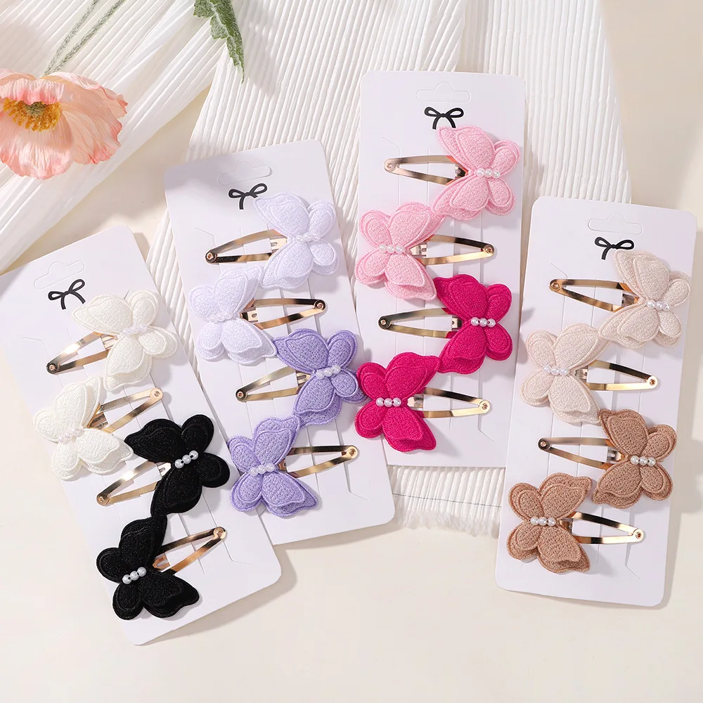 

Hair Clip Set for Girls Double Layered Bow Cute Bangs Hair Pin Cotton Safe Kids Baby Butterfly Hair Accessories Set 4Pcs/set