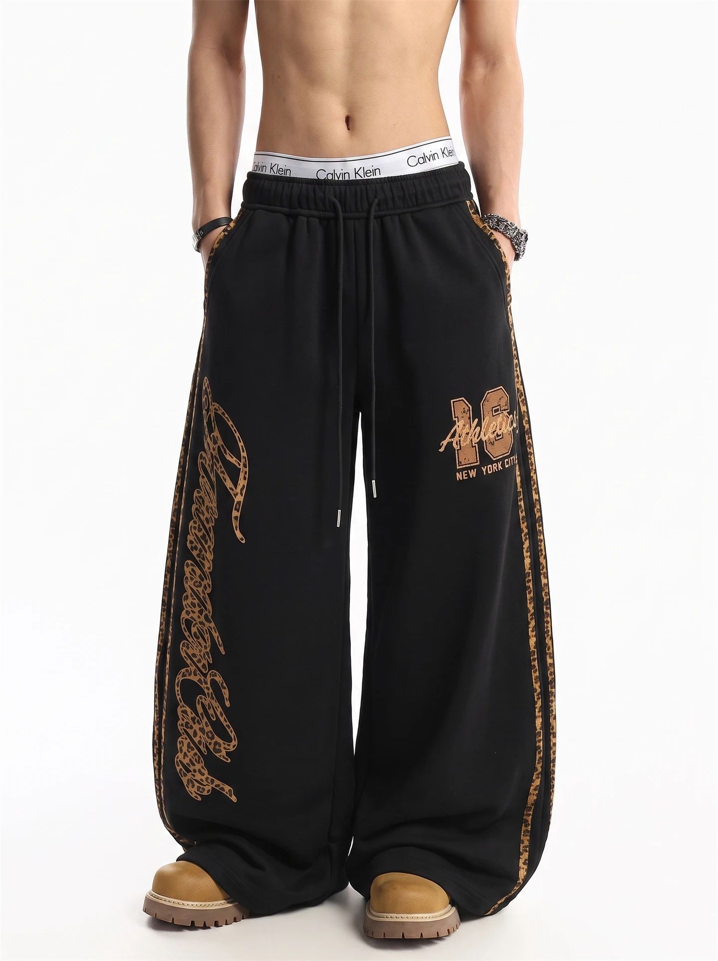 Casual Loose Men's Sweatpants American High Street Leopard Print Letter Pattern Striped Subculture Wide Leg Knife Leisure Pants