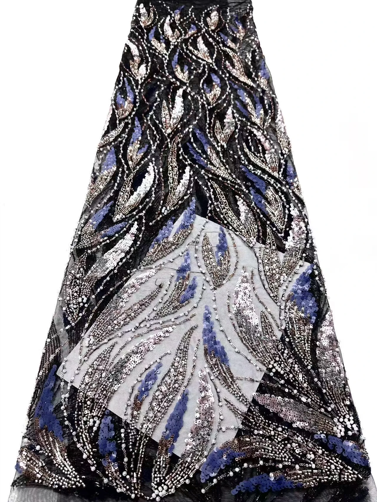 High Quality African Luxury Yellow Beads Stone Lace Nigerian Tulle Net Lace Fabric Sequins French Embroidery Wedding Dress 2070