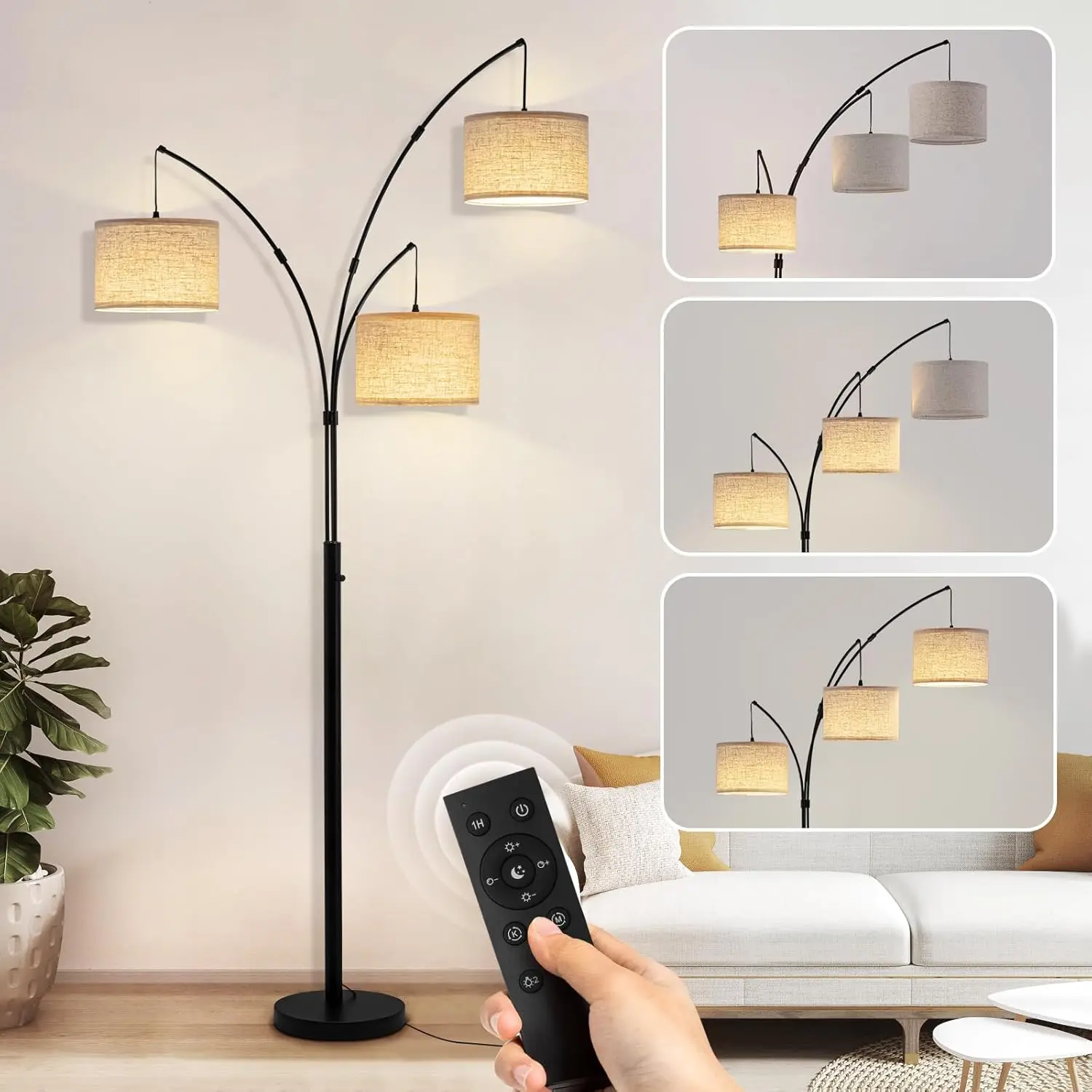 

2400LM Arc Floor Lamp with Remote, 3 Adjustable Lights, 80" Tall for Living Room & Bedroom