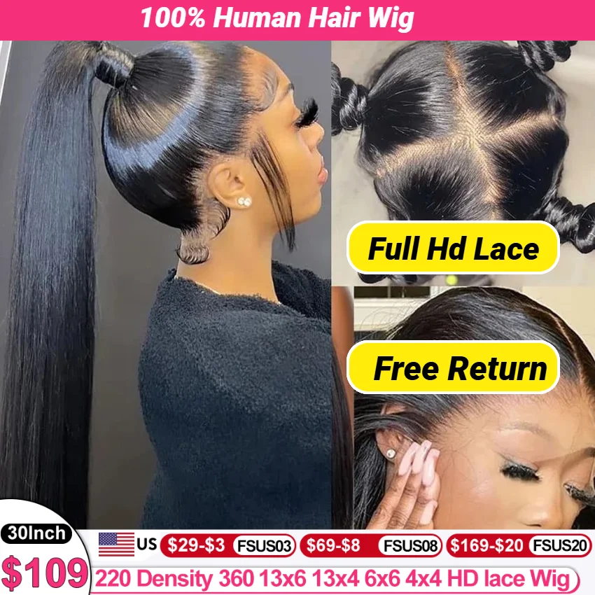 IAMVIP 360 Wig Full HD renda depan, Wig lurus tulang 16 26 inci renda transparan depan untuk wanita rambut manusia penutupan renda