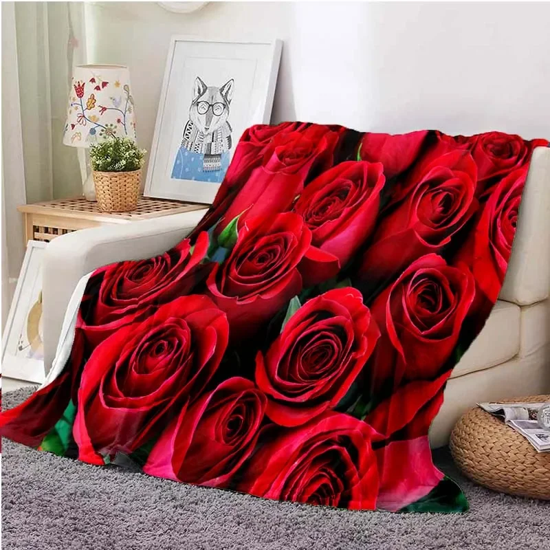 Red Roses Flannel Throw Blanket Valentine's Day Romantic Flower Blanket for Bed Sofa Couch Super Soft Lightweight King Full Size