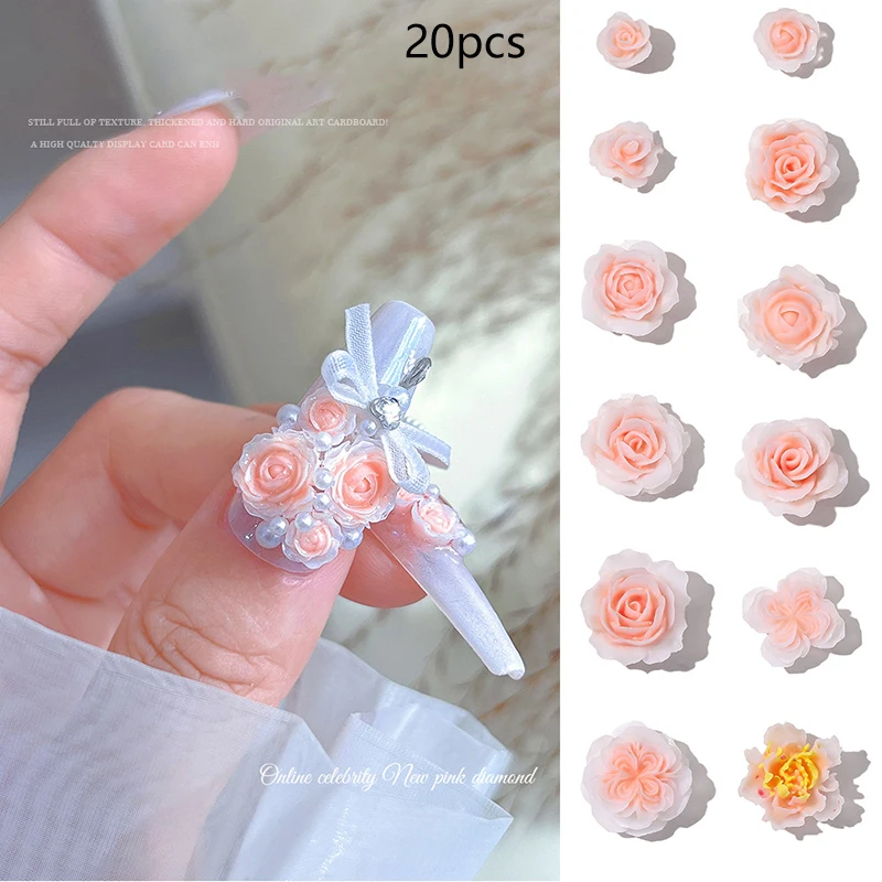 100PCS Nail Art Mini Flower Resin Gem Stones DIY Nail Crafts 3D Stickers For Gel Polish Nail Accessories Multi-Colors Rose