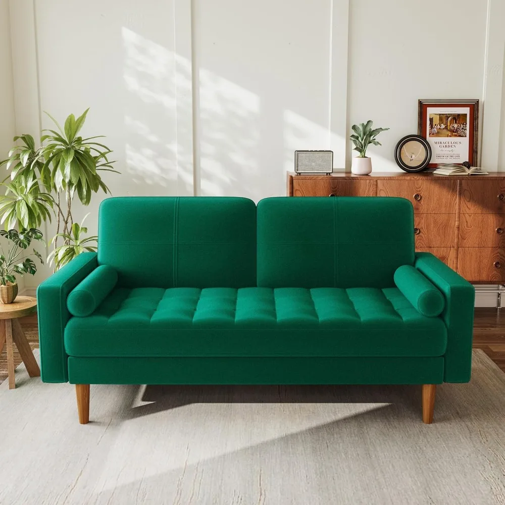 

57" Loveseat Sofa , Mini Love Seat Couches w/Throw Pillow for Small Spaces, Tool-Free Setup Sofa Couch , All-Wood Couches