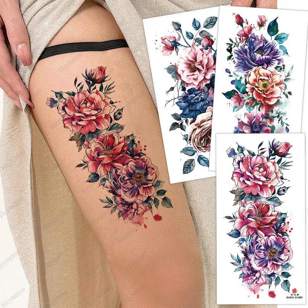 

Реалистичные цветочные татуировки-наклейки для женщин, одноразовые водонепроницаемые временные татуировки для рук, груди, тела, живописи, поддельные татуировки