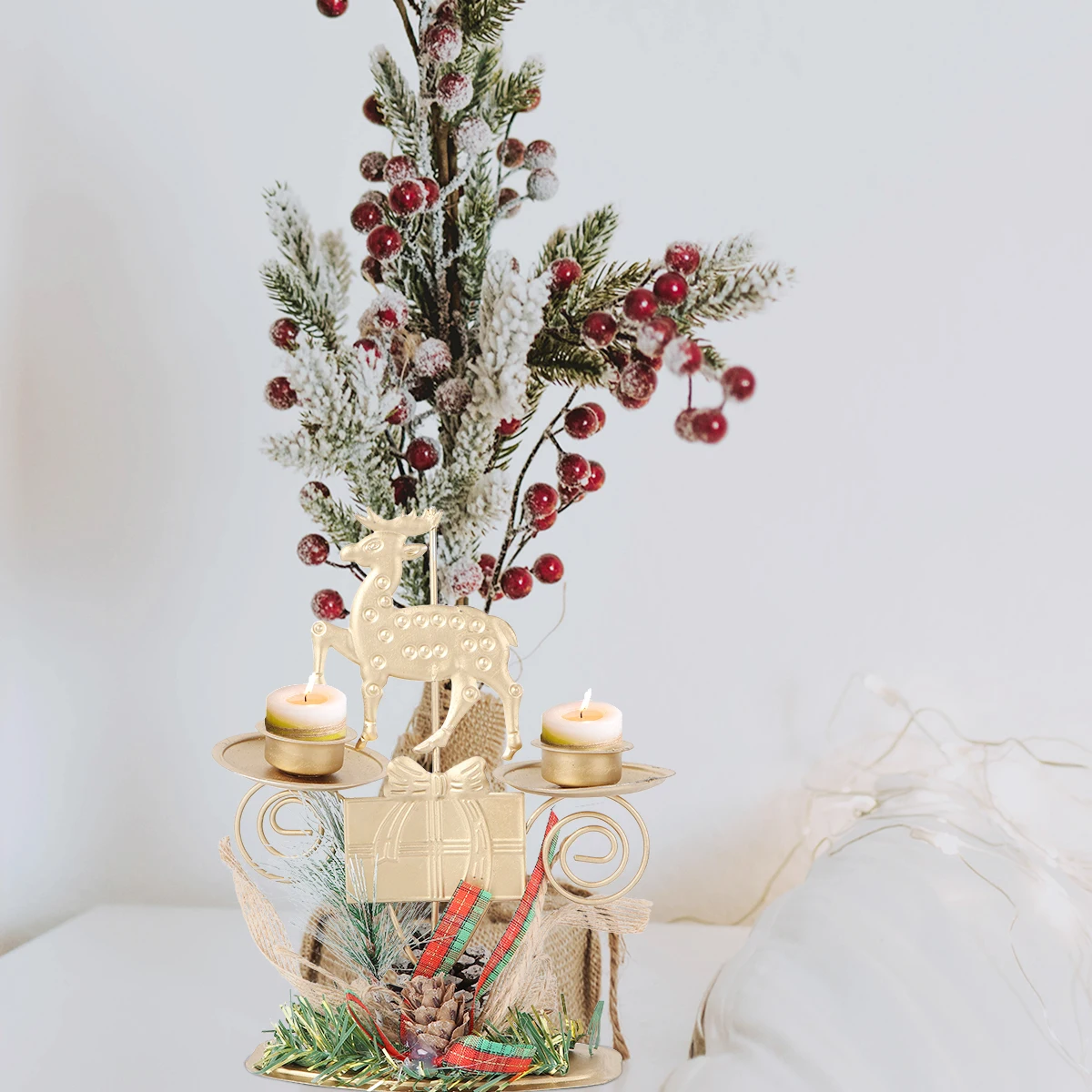 

Christmas Holder Candlestick Home Adornment Art Iron Xmas Style Crafts Decorations