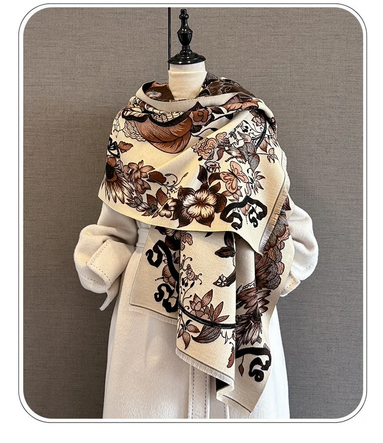 Luxus Winter Kaschmir Schal Frauen Warme Pashmina Decke Poncho Schals Weibliche Schmetterling Druck Schal Dicke Foulard Bufanda – Detail 1