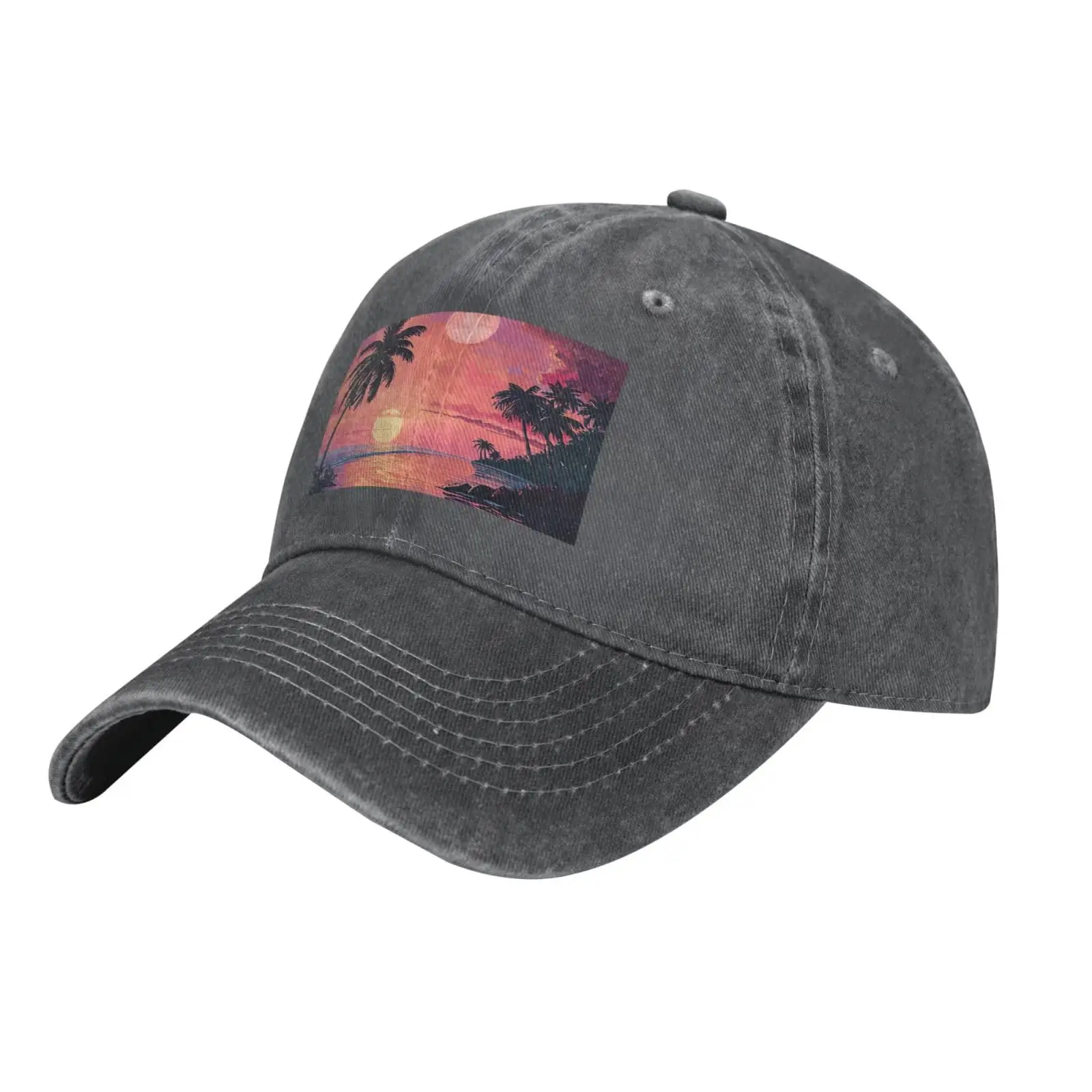 

Tropical Sunset Print Washed Cowboy Baseball Cap for Adults Adjustable Caps Fashion Cap A Sun Hat Breathable Outdoor Sports Hat