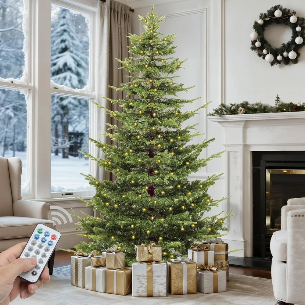 

Prelit Aspen Fir Realistic Christmas Tree 6.5ft with Remote Control, Pre-lit Hinged Xmas Tree with Glittering Diamond