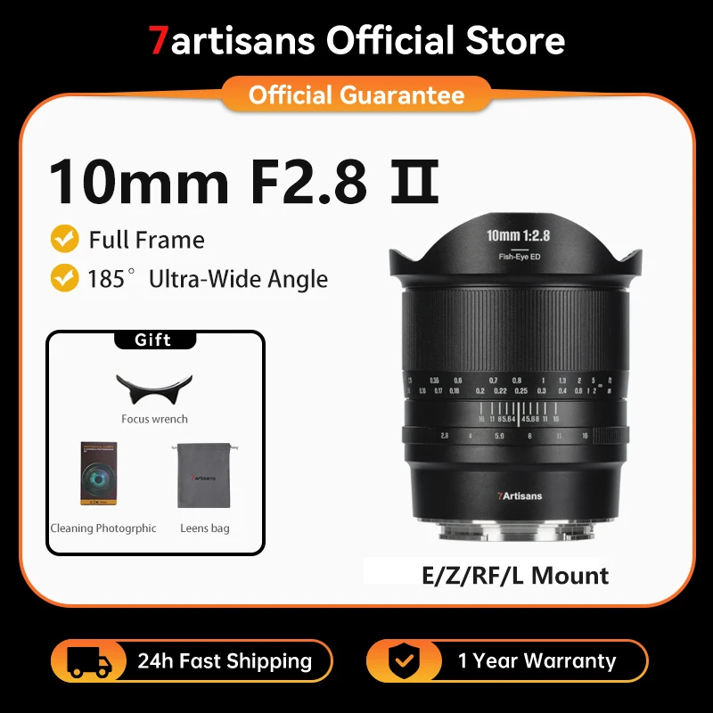 7artisans 10mm F2.8 II Vollformat Fisheye Objektiv mit manuellem Fokus für Sony E A7S A7R A7RII A7S Nikon Z Z7II/Z6II/Z5/Z6/Z7/Z9 Leica TL TL2 Panasonic LUMIX S1, S1R, S1H/ Sigma FP Canon EOS R3 EOS