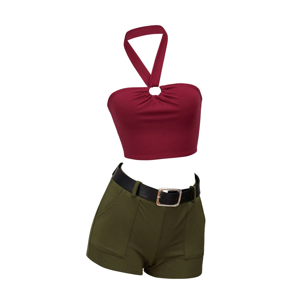 Heather Cosplay Sexy Outfits Anime Total Cos Drama Heather Costume Halter Neck Cropped Top Shorts Set For Women Girl Halloween