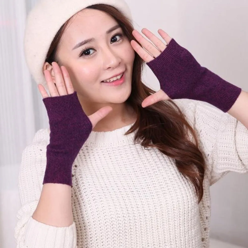 High Quality Fingerless Cashmere Gloves Warm Wrist Length Winter Gloves with Thumb Hole Mitten Unisex