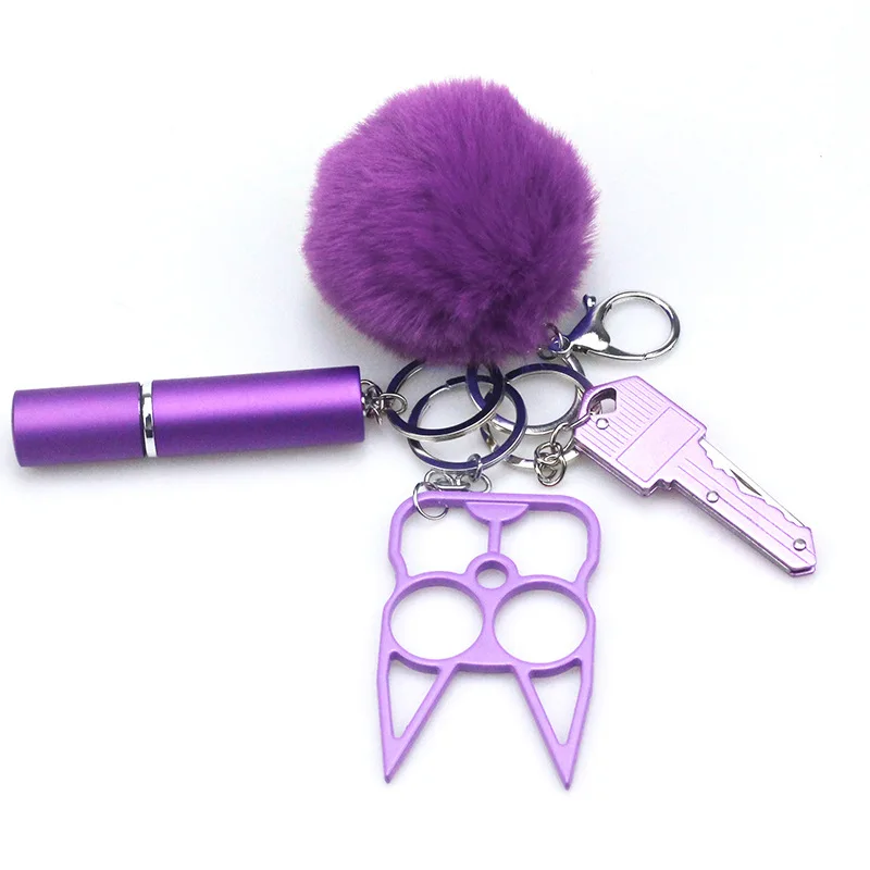 4Pcs Safety Keychain Kit Pom Pom Ball Finger Protector Mini Cutting Tool Rhinestone 5ml Refill Perfume Bottle