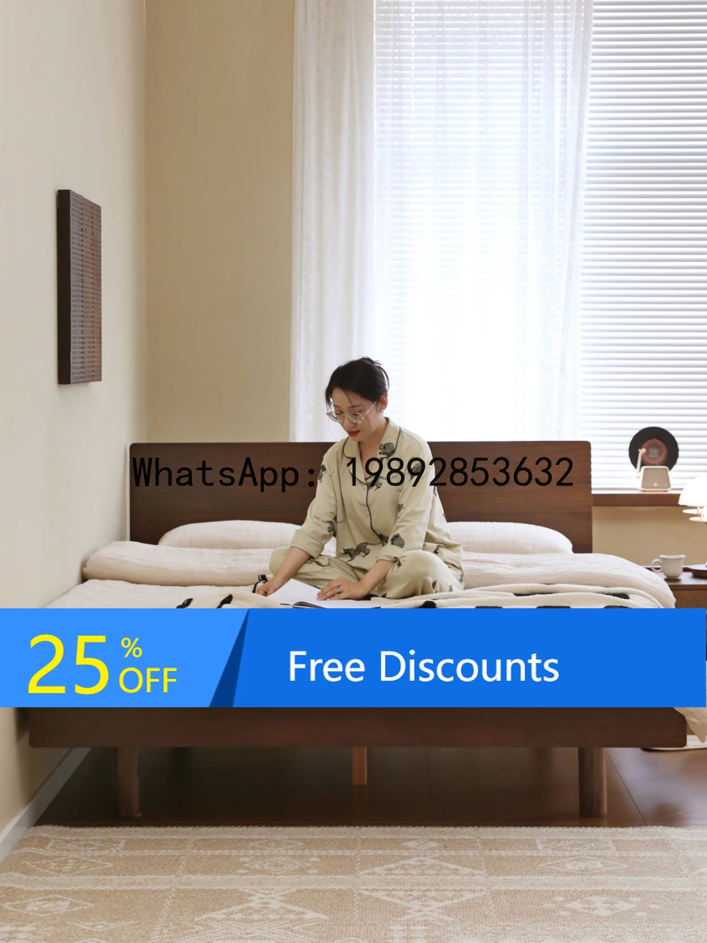 

LYY Solid Wood Small Apartment Black Walnut Nordic Tatami Bed Double Bed