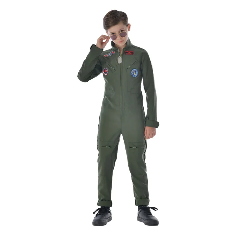 Traje de polícia de Halloween para crianças, trajes extravagantes, traje policial, arma superior, roupa de piloto, SWAT Cosplay, meninos e meninas, 2021