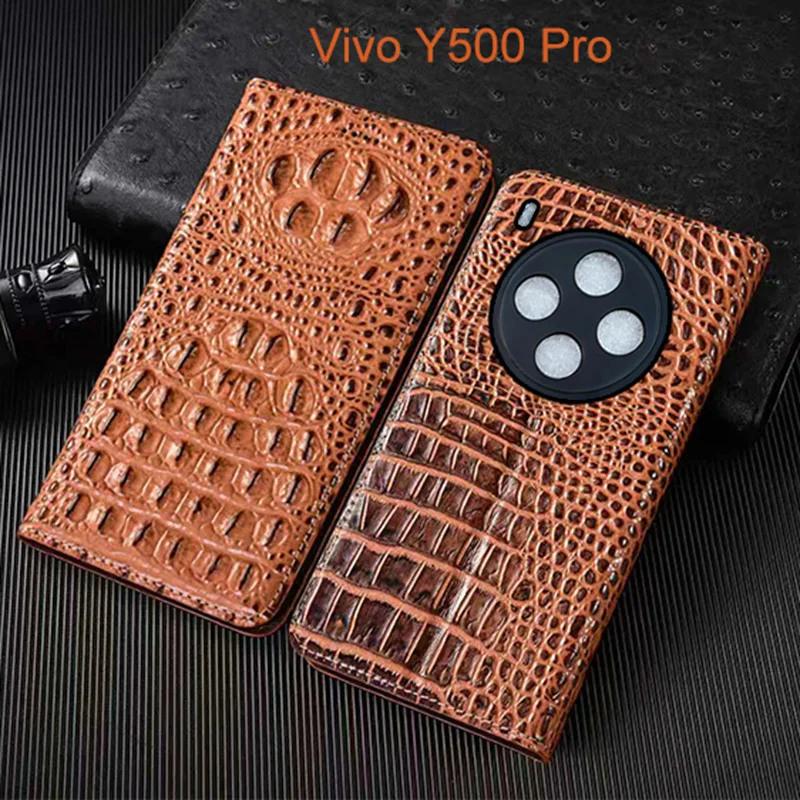 

Crocodile Claw Genuine Leather Flip Case For Vivo Y500 Pro Phone Cover Card Cases Scratch Proof