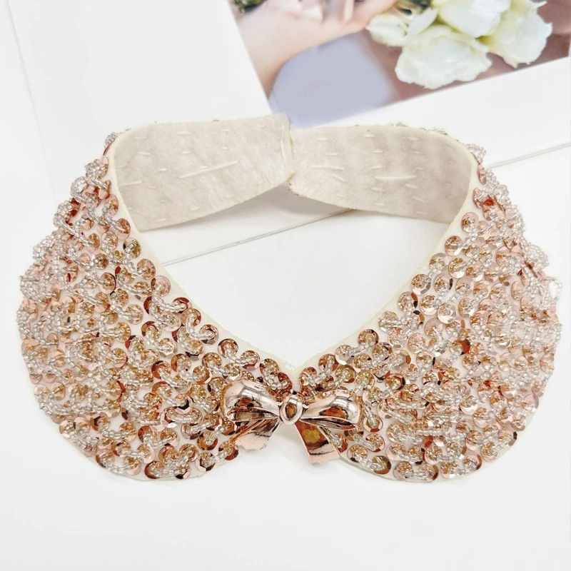 Sophisticated Sequins Beaded Neckpiece for Shirt and Dress Decorative Blouse Faux Collar for Parties and Business Event