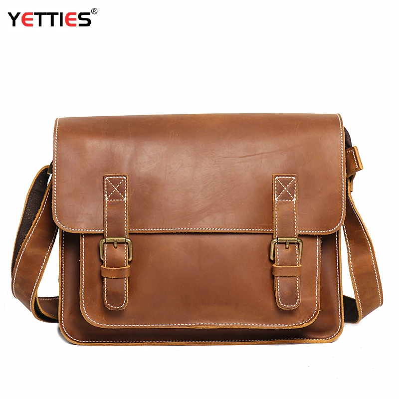 YETTIES New Men's Genuine Leather Shoulder Bag British Vintage Crossbody Bag Cowhide Large Capacity Messenger Bag