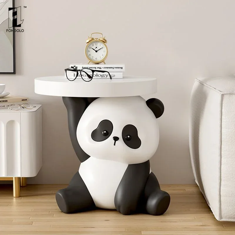 Mesa de centro de lujo Mesa de almacenamiento elegante y multifuncional con diseños de panda, perfecta para mesa auxiliar de organización del hogar