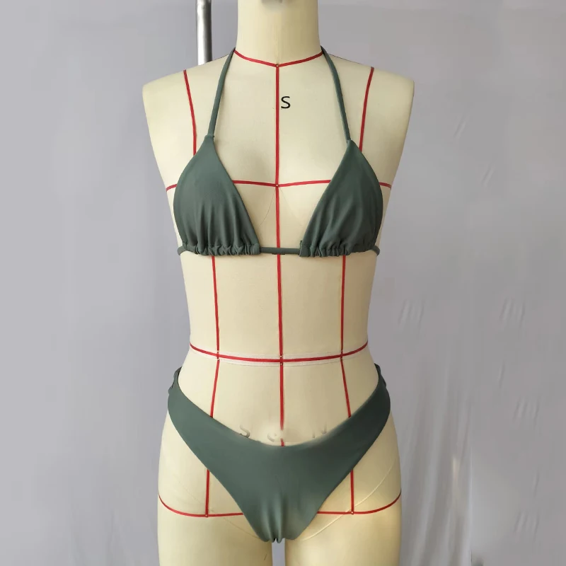 BEACHCICI-Conjunto de bikini de 2 piezas, traje de baño Sexy de cintura alta, liso, con cordones, cuello Halter, Espalda descubierta, ajustado, para