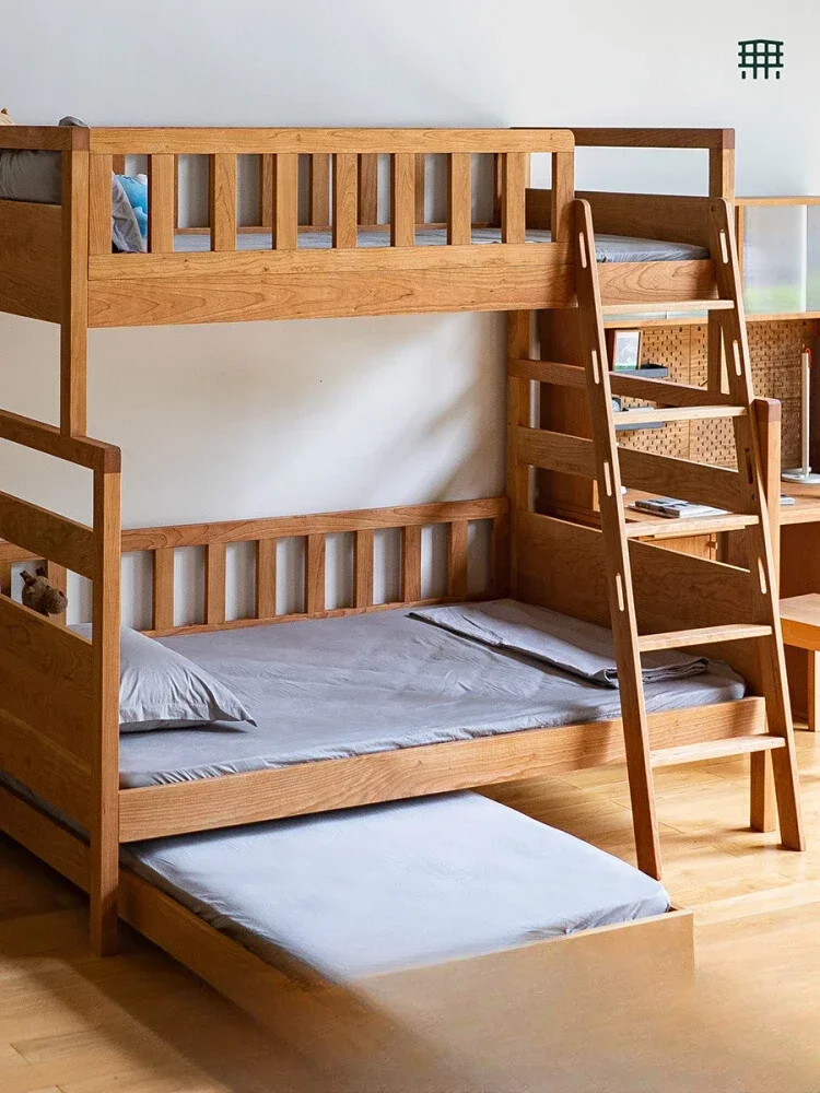 All solid wood children's beds Boys and girls bunk up and down guardrail desk integrated high and low child and mother bunk beds