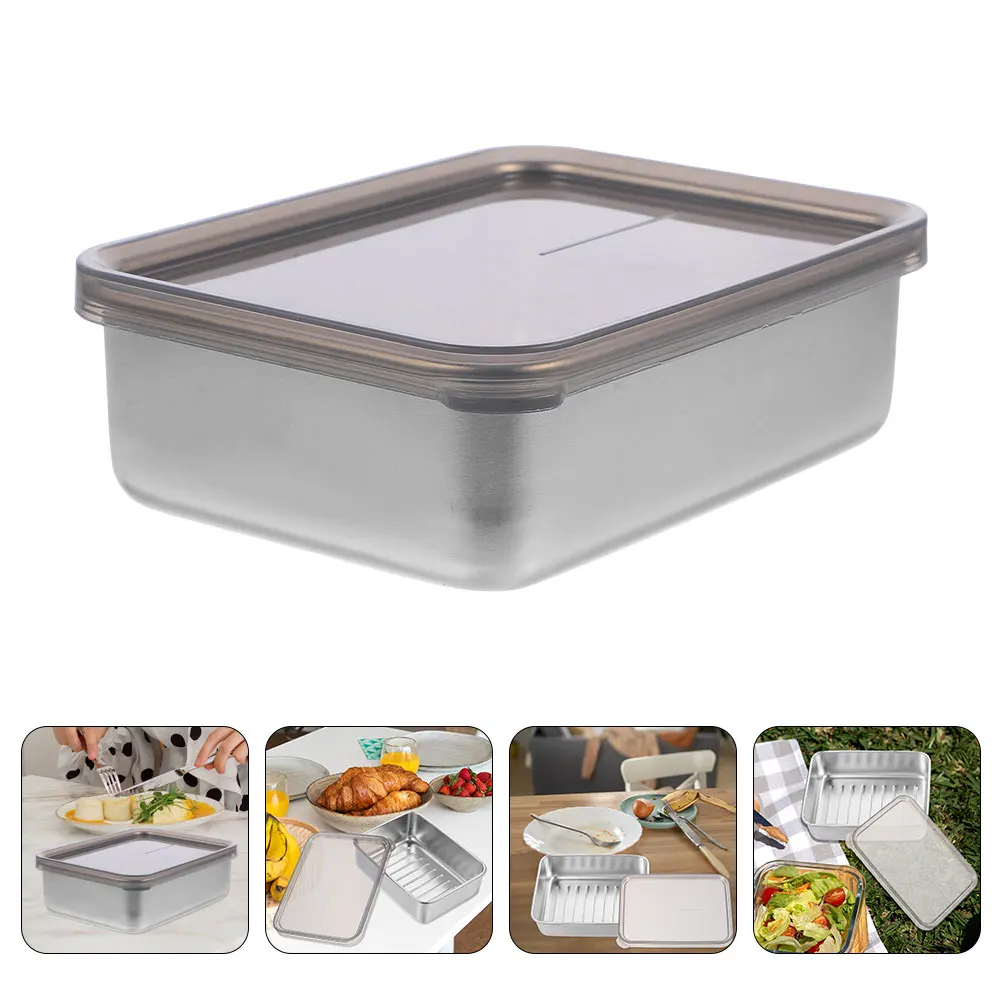 

2Pcs 304 Stainless Steel Cheese Storage Container Lid Design for Fridge Kitchen Food Safe