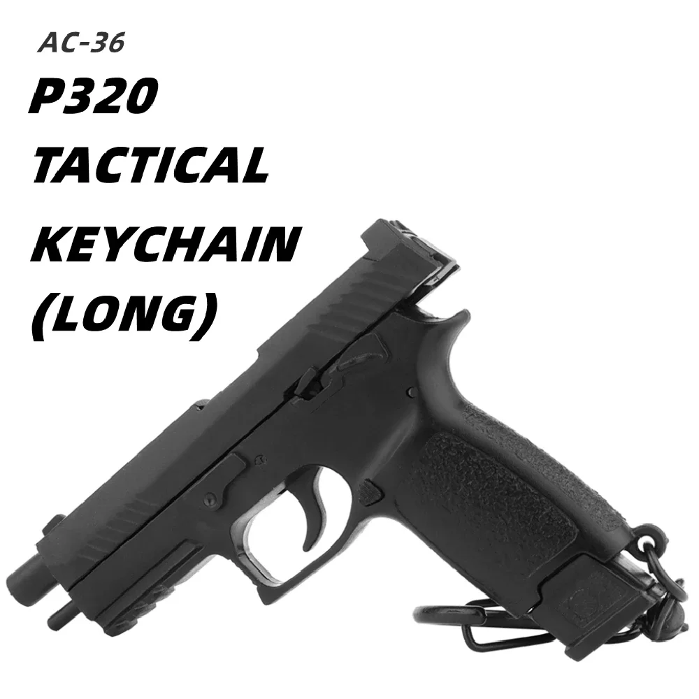 P320 (Long) 1:4 Keychain Plastic Mini Pistol Gun Shape Weapon Key Ring Gift Decorations with Movable Lever and Magazine