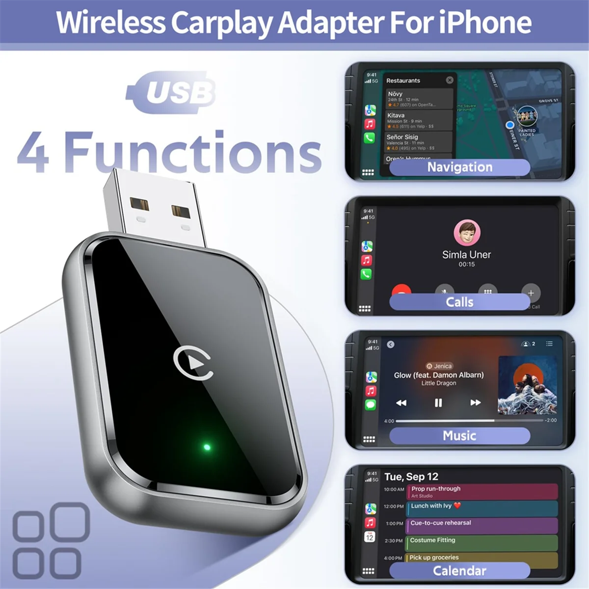 محول CarPlay اللاسلكي A20M لـ، سلكي إلى CarPlay اللاسلكي، لاسلكي لمحول Carplay مع كابل USB وUSB-C B