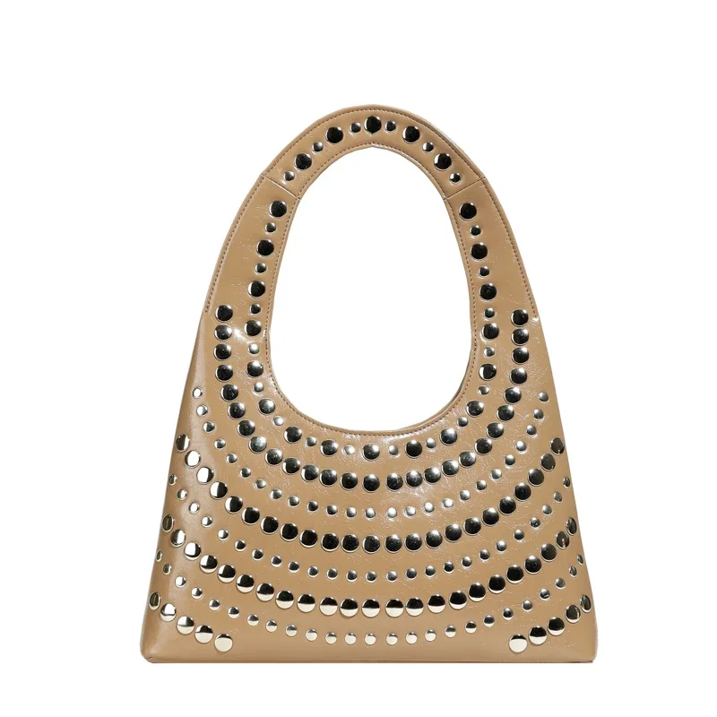

Super Cool Rivets PU Square Shoulder Bags Solid Large Capacity High Quality Unique Design Personality Women‘s Handbags 2025 New