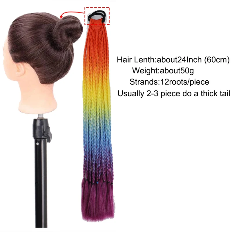 H&STAR Synthetic 24Inch Gradient Color Dirty Braided Ponytail Elastic Rubber Band Braiding Pony Tail Hair Extensions For Girls