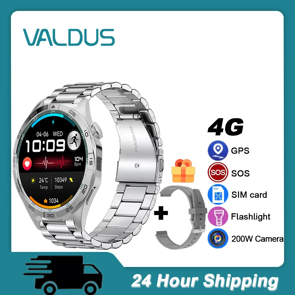 

VALDUS 2025 New VG52 Pro 4G Smartwatch 16GB Memory 200W Video Camera GPS Positioning SIM Card SOS Flashlight AMOLED Smartwatch