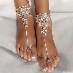 Stonefans 1pc Bohemian Butterfly Rhinestone Anklet Toe Jewelry Beach Foot Chain Ankle Bracelet On The Leg Toe Chain for Women