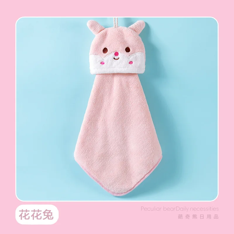 Lovely Cartoon Coral Fleece Hand Soft  Towel Absorbent Hangable Shape Hand Towel Household Kitchen Cartoon Hanging Towel