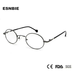 ESNBIE Small Black Circle Glasses Men Metal Round Optical Frame Women Prescription Glasses Oval Shape Spectacle Clear Lens