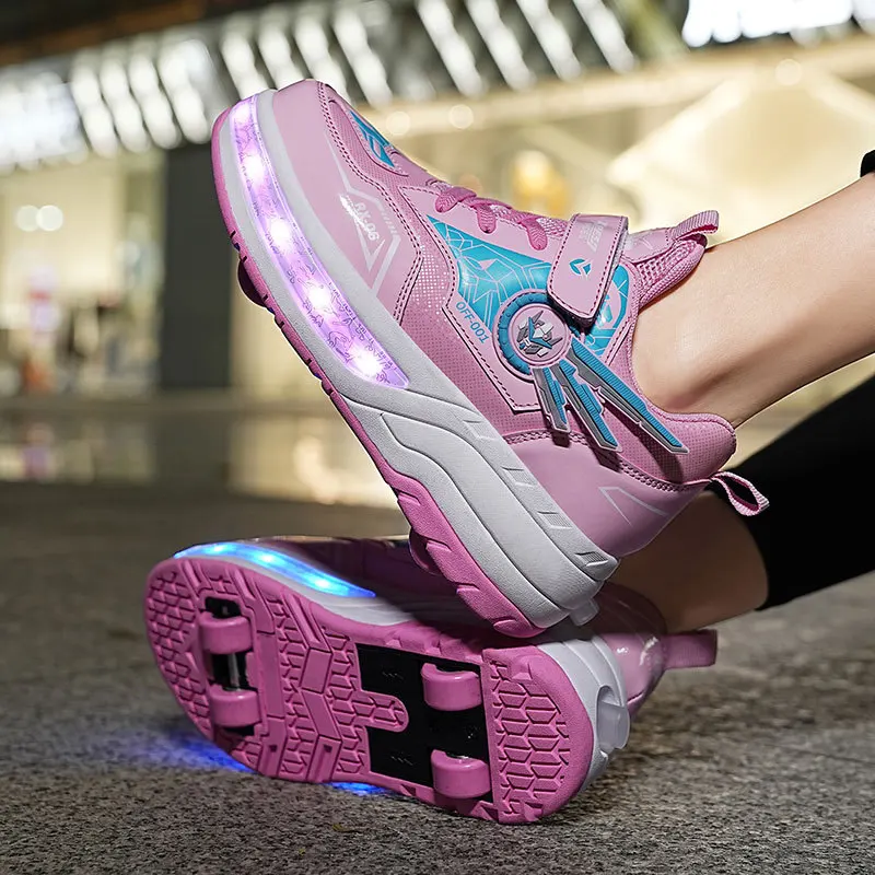 Kids Roller Shoes Boy Girl Sneakers with 4 Wheels Sport Sneakers with Led Lights Christmas Birthday Children Show Gift