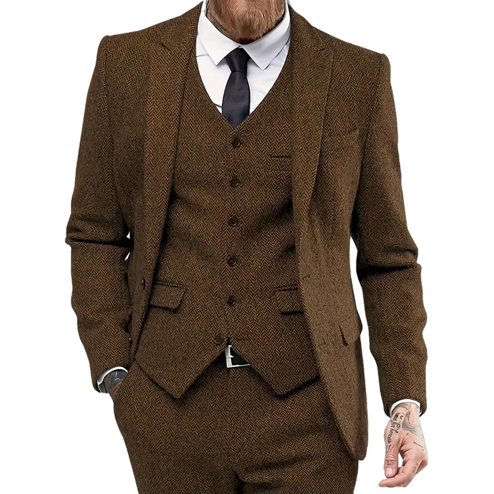 

Herringbone Man Suits Tweed Suits Dinner Suit Herringbone Wedding Suit British Groom Tuxedos