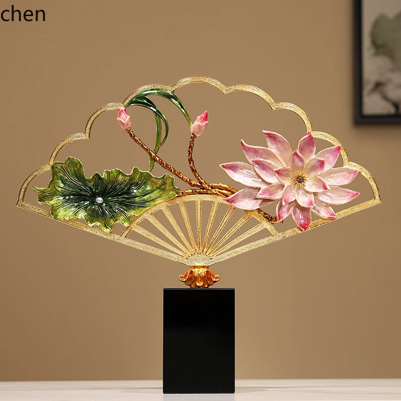 

QZT Lotus Ornament Harmony Brings Wealth Enamel Color Living Room TV Wine Cabinet Curio Cabinet Decorative Craft