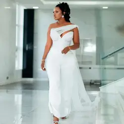 Modern Women Jumpsuits Evening Dress Pearls Beaded One Shoulder Corset Formal Party Wear Ivory Elegant Birthday Gown Customized