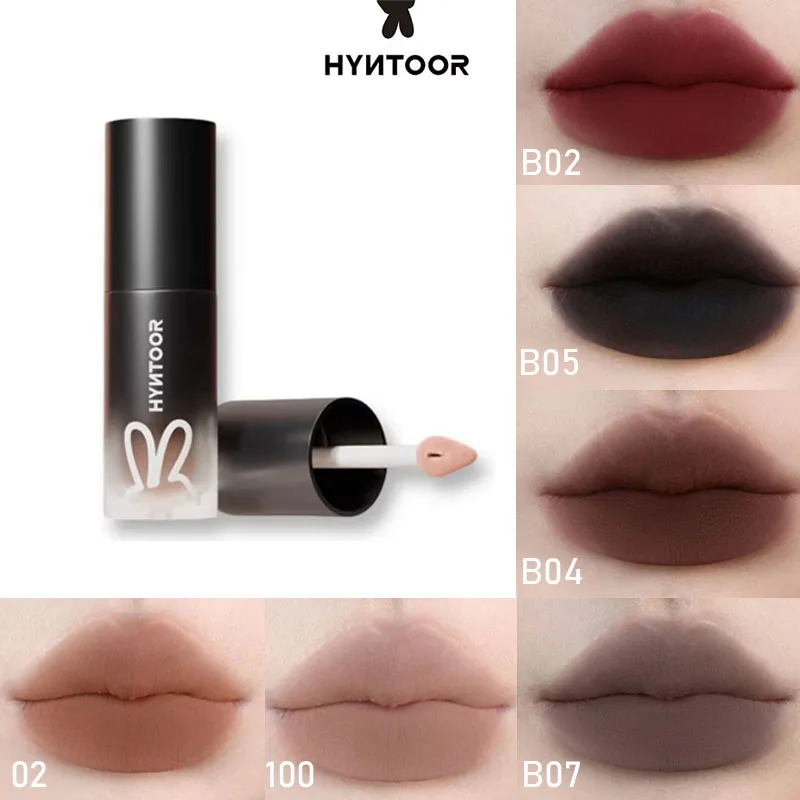 Hyntoor Batom Líquido Matte Aveludado com Efeito Névoa, Cores Intensas em Tons Nude, Marrom, Vermelho e Preto, Não Transfere, Maquiagem Labial de Longa Duração