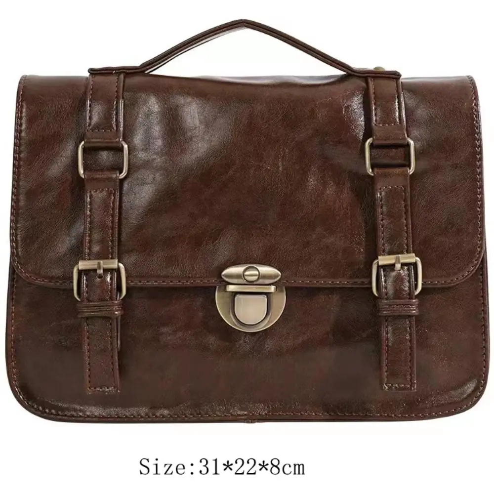 Vintage Buckle Mailman Bag Solid Color Satchel Handbag Retro Shoulder Bag High-capacity Underarm Bag Student Commuting Briefcase