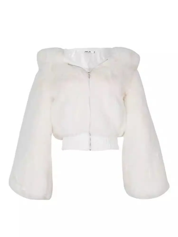 Autumn Winter Women Korean Fashion Vintage Lambs Wool Crop Jacket Y2k Hoodie Coat Outwear Design 2000s College Style Tide