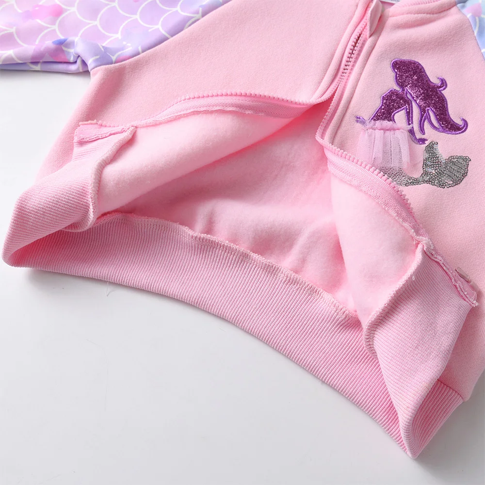 VIKITA Kids Cotton Casual Sports Jackets Kids Mermaid Appliqued Cartoon Coat Girls Zipper Outwear Children Pink Jacket and Coat