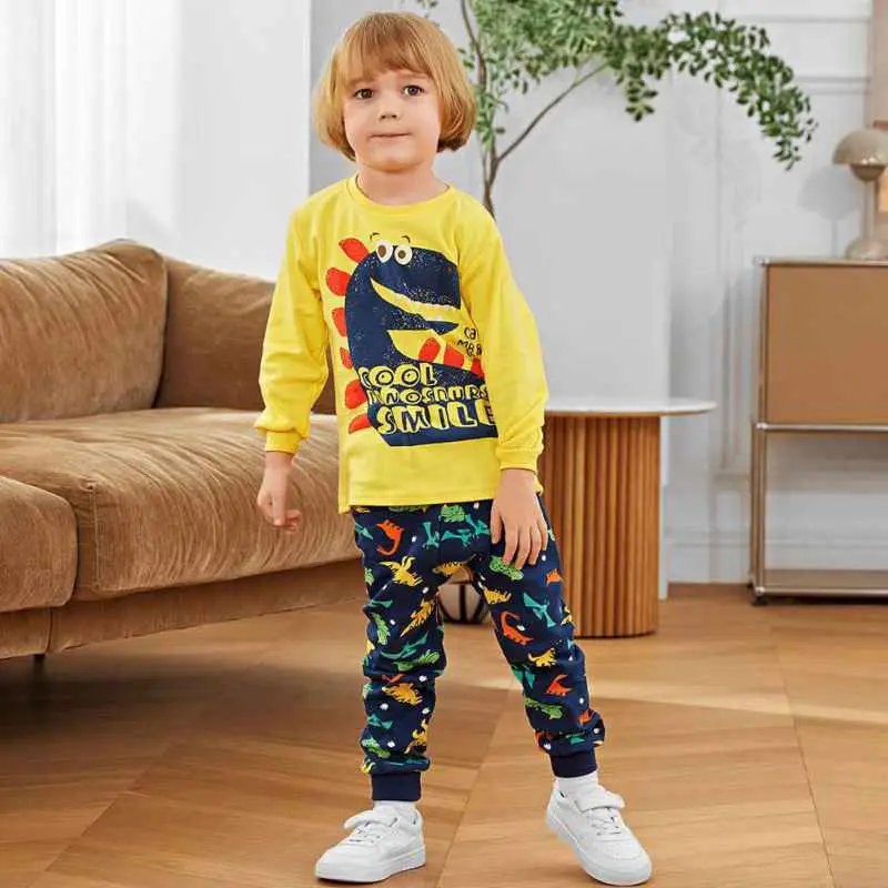 Spring Baby Boy Clothes Sets Cotton Cartoon Dinosaurs Print Two Piece Suits Long Sleeve Blouse with Pants Baby Kids Pajama